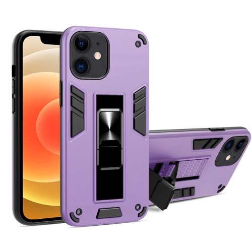 2 in 1 PC + TPU Shockproof Protective Case with Invisible Holder For iPhone 12 mini(Purple)