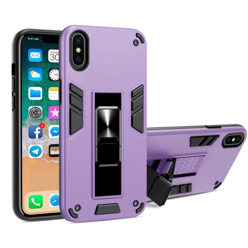 2 in 1 PC + TPU Shockproof Protective Case with Invisible Holder For iPhone XS Max(Purple)