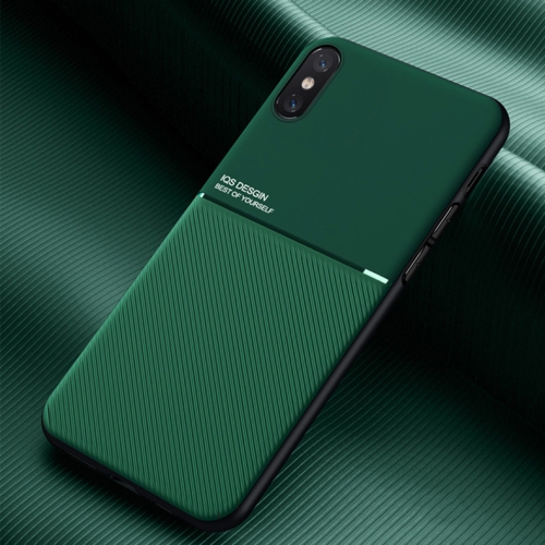 Classic Tilt Strip Grain Magnetic Shockproof PC + TPU Case For iPhone XS / X(Green)