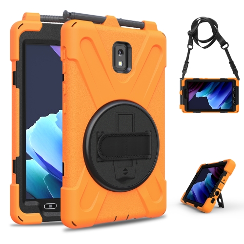 For Samsung Galaxy Tab active 3 T570 / T575 8.0 Shockproof Colorful Silicone + PC Protective Case with Holder & Shoulder Strap & Hand Strap(Orange)