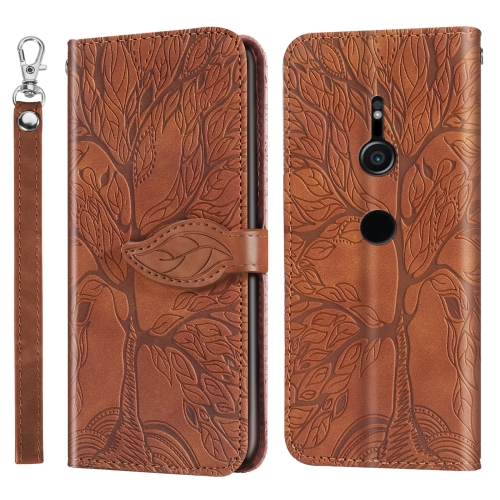 For Sony Xperia XZ2 Life of Tree Embossing Pattern Horizontal Flip Leather Case with Holder & Card Slot & Wallet & Photo Frame & Lanyard(Brown)
