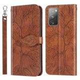 For Samsung Galaxy S20 FE Life of Tree Embossing Pattern Horizontal Flip Leather Case with Holder & Card Slot & Wallet & Photo Frame & Lanyard(Brown)