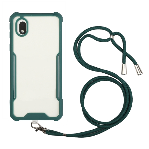 For Samsung Galaxy A01 Core / M10 Core Acrylic + Color TPU Shockproof Case with Neck Lanyard(Dark Green)