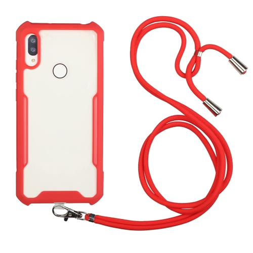 For Samsung Galaxy A10s / M10s Acrylic + Color TPU Shockproof Case with Neck Lanyard(Red)