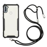 For Samsung Galaxy A11 / M11 Acrylic + Color TPU Shockproof Case with Neck Lanyard(Black)