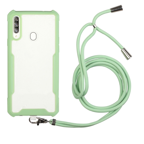 For Samsung Galaxy A20s Acrylic + Color TPU Shockproof Case with Neck Lanyard(Avocado)