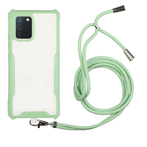 For Samsung Galaxy A51 Acrylic + Color TPU Shockproof Case with Neck Lanyard(Avocado)