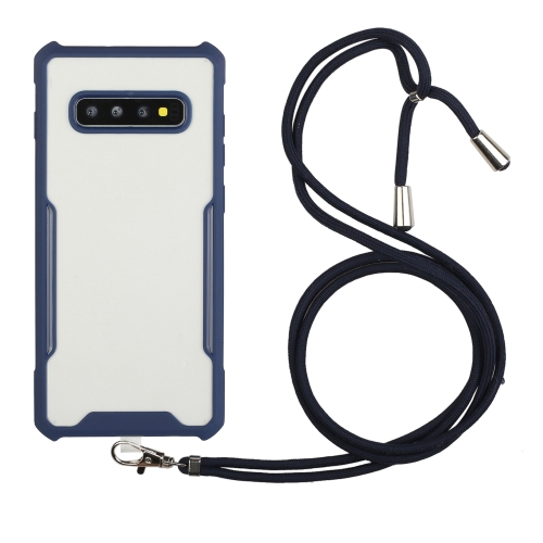 For Samsung Galaxy S10 Acrylic + Color TPU Shockproof Case with Neck Lanyard(Dark Blue)
