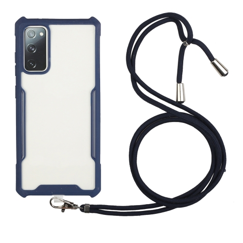 For Samsung Galaxy S20 FE Acrylic + Color TPU Shockproof Case with Neck Lanyard(Dark Blue)