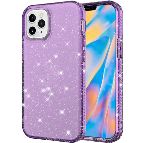 Transparent Glitter Powder Protective Case For iPhone 12 / 12 Pro(Purple)