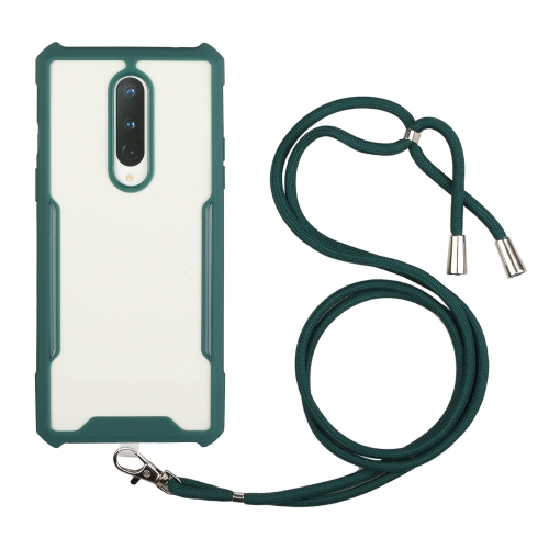For OnePlus 8 Acrylic + Color TPU Shockproof Case with Neck Lanyard(Dark Green)