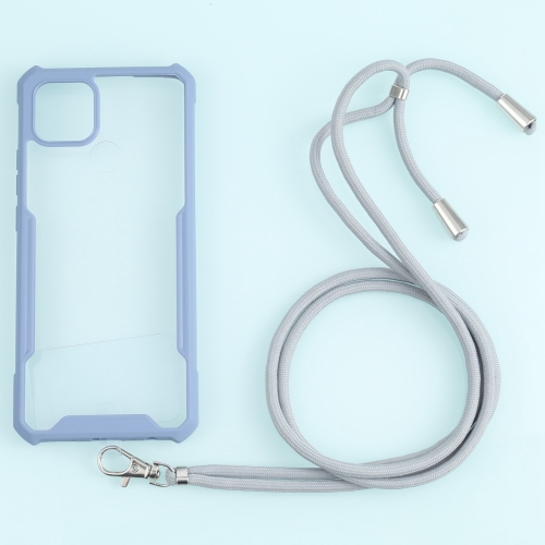 For OPPO A15 Acrylic + Color TPU Shockproof Case with Neck Lanyard(Milk Grey)