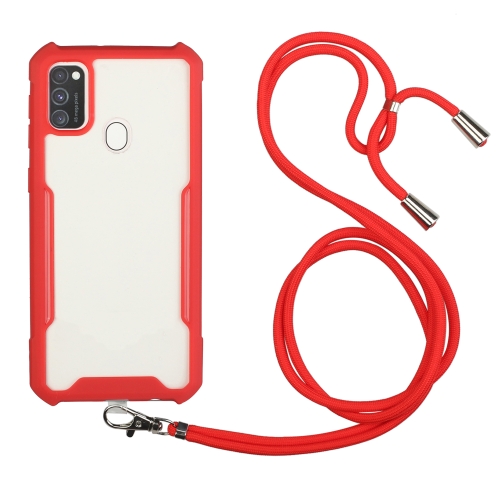 For OPPO A53 2020 / A32 / A33 Acrylic + Color TPU Shockproof Case with Neck Lanyard(Red)