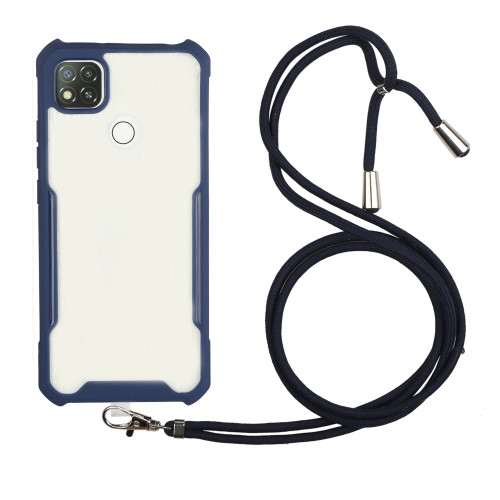 For Xiaomi Redmi 9C / 9 (Indian Version) Acrylic + Color TPU Shockproof Case with Neck Lanyard(Dark Blue)