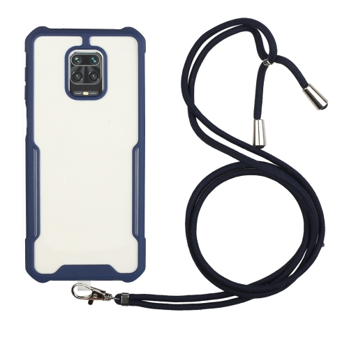 For Xiaomi Redmi Note 9S / Note 9 Pro Acrylic + Color TPU Shockproof Case with Neck Lanyard(Dark Blue)
