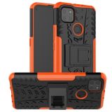 For Motorola Moto G9 Power Tire Texture Shockproof TPU+PC Protective Case with Holder(Orange)