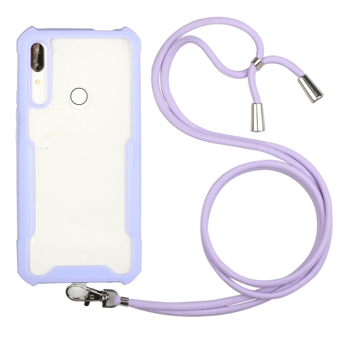 For Huawei Y9 Prime (2019) Acrylic + Color TPU Shockproof Case with Neck Lanyard(Purple)