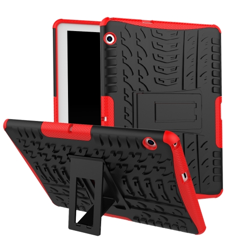 For Huawei MediaPad T3 10 Tire Texture Shockproof TPU+PC Protective Case with Holder(Red)