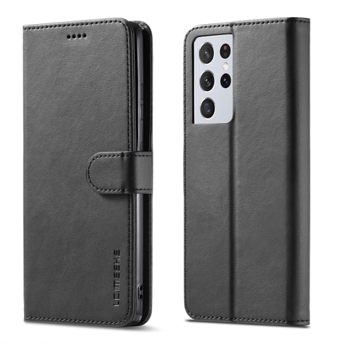 For Samsung Galaxy S21 Ultra 5G LC.IMEEKE Calf Texture Horizontal Flip Leather Case with Holder & Card Slots & Wallet(Black)