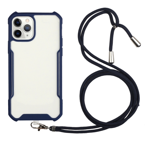 Acrylic + Color TPU Shockproof Case with Neck Lanyard For iPhone 11(Dark Blue)
