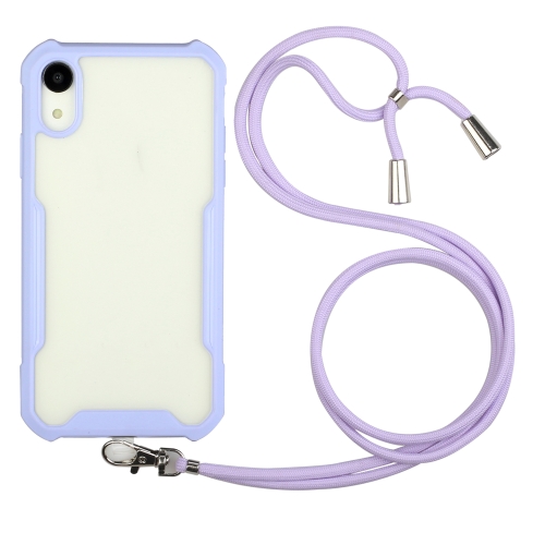 Acrylic + Color TPU Shockproof Case with Neck Lanyard For iPhone XR(Purple)