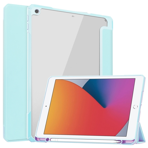 Transparent Acrylic + TPU Back Cover Horizontal Flip Leather Case with 3-folding Holder & Pen Holder & Sleep / Wake-up Function For iPad 10.2 & 10.2 (2020)(Sky Blue)