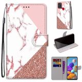 For Samsung Galaxy A21s Coloured Drawing Cross Texture Horizontal Flip PU Leather Case with Holder & Card Slots & Wallet & Lanyard(Stitching Pink Stone Pattern)