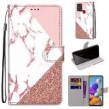 For Samsung Galaxy A21s Coloured Drawing Cross Texture Horizontal Flip PU Leather Case with Holder & Card Slots & Wallet & Lanyard(Stitching Pink Stone Pattern)