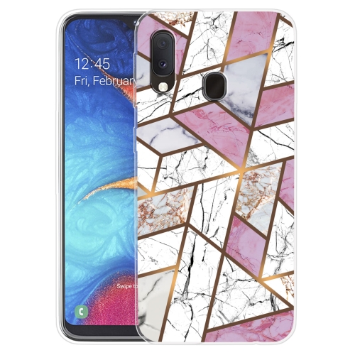 For Samsung Galaxy A20e Marble Shockproof  TPU Protective Case(Rhombus White Purple)