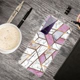 For Samsung Galaxy S21 5G Marble Shockproof TPU Protective Case(Rhombus White Purple)