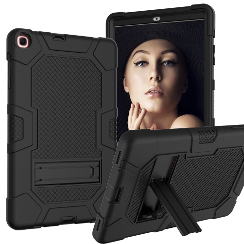 For Samsung Galaxy Tab A 10.1 (2019) / T510 Contrast Color Robot Shockproof Silicone + PC Protective Case with Holder(Black)