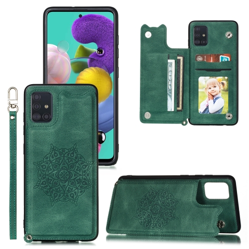 For Samsung Galaxy A52 5G / 4G Mandala Embossed PU + TPU Case with Holder & Card Slots & Photo Frame & Strap(Green)