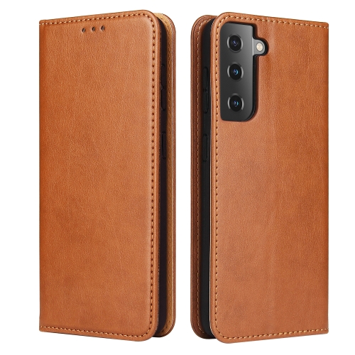 For Samsung Galaxy S21+ 5G Fierre Shann PU Genuine Leather Texture Horizontal Flip Leather Case with Holder & Card Slots & Wallet(Brown)