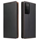 For Samsung Galaxy S21 Ultra 5G Fierre Shann PU Genuine Leather Texture Horizontal Flip Leather Case with Holder & Card Slots & Wallet(Black)