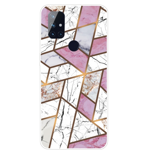 For OnePlus Nord N100 Marble Pattern Shockproof  TPU Protective Case(Rhombus White Purple)