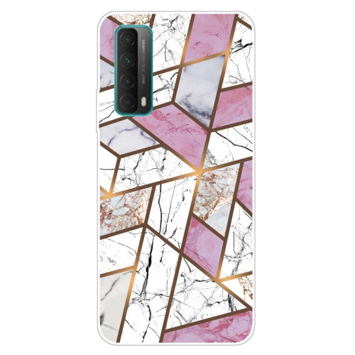 For Huawei P Smart 2021 Marble Pattern Shockproof  TPU Protective Case(Rhombus White Purple)