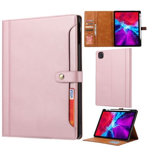 Calf Texture Double Fold Clasp Horizontal Flip Leather Case with Photo Frame & Holder & Card Slots & Wallet For iPad Pro 12.9 inch (2020)(Rose Gold)