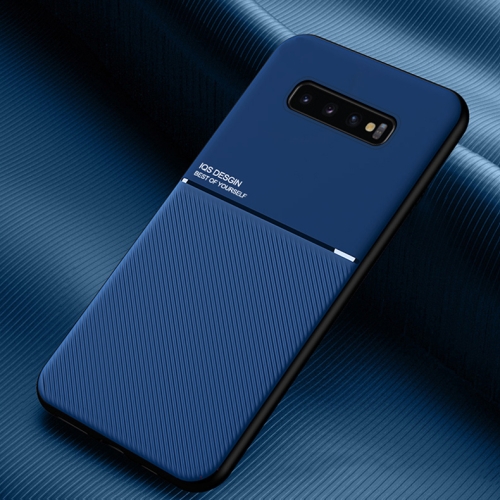 For Samsung Galaxy S10 Classic Tilt Strip Grain Magnetic Shockproof PC + TPU Case(Blue)