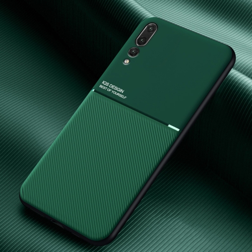 For Huawei P20 Pro Classic Tilt Strip Grain Magnetic Shockproof PC + TPU Case(Green)