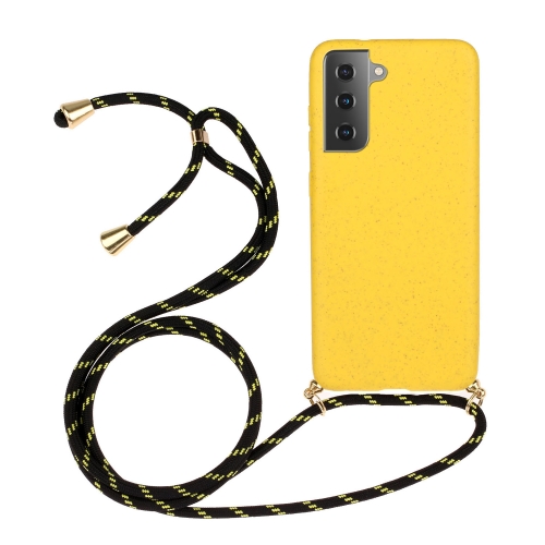 For Samsung Galaxy S21 5G Wheat Straw Material + TPU Protective Case with Lanyard(Yellow)