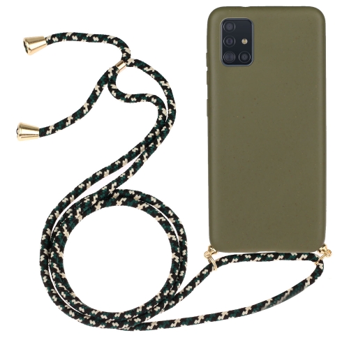 For Samsung Galaxy A51 Wheat Straw Material + TPU Protective Case with Lanyard(Army Green)