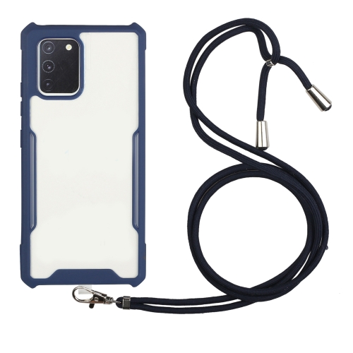 For Samsung Galaxy A02s Acrylic + Color TPU Shockproof Case with Neck Lanyard(Dark Blue)