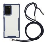 For Samsung Galaxy S21 Ultra 5G Acrylic + Color TPU Shockproof Case with Neck Lanyard(Dark Blue)