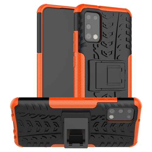 For Samsung Galaxy A02s (US Edition) Tire Texture Shockproof TPU+PC Protective Case with Holder(Orange)