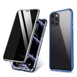 R-JUST Four-corner Shockproof Anti-peeping Magnetic Gradient Metal Frame Double-sided Tempered Glass Case For iPhone 12 Pro Max(Silver Blue)