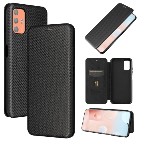 For HTC Desire 21 Pro Carbon Fiber Texture Magnetic Horizontal Flip TPU + PC + PU Leather Case with Card Slot(Black)