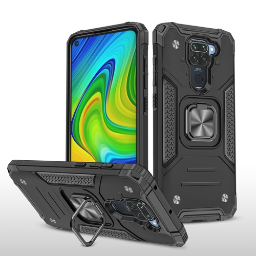 For Xiaomi Redmi Note 9 Magnetic Armor Shockproof TPU + PC Case with Metal Ring Holder(Black)