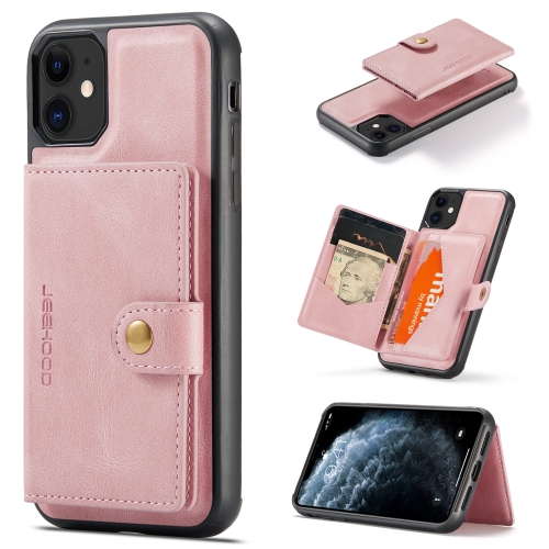 JEEHOOD Retro Magnetic Detachable Protective Case with Wallet & Card Slot & Holder For iPhone 11(Pink)