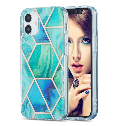 3D Electroplating Marble Pattern TPU Protective Case For iPhone 12 / 12 Pro(Green Blue)