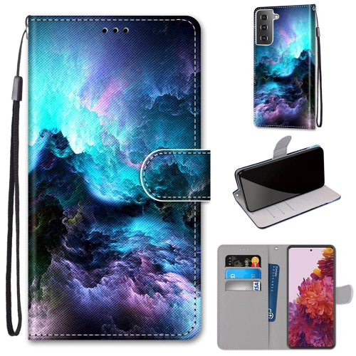 For Samsung Galaxy S21 5G Coloured Drawing Cross Texture Horizontal Flip PU Leather Case with Holder & Card Slots & Wallet & Lanyard(Colorful Clouds)